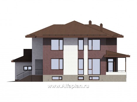 Проекты домов Альфаплан - Проект  двухэтажного коттеджа с гаражом на 2 машины - превью фасада №2