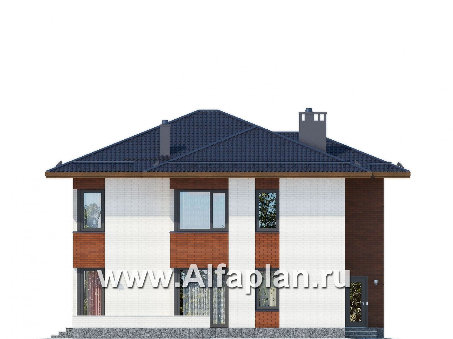 Проекты домов Альфаплан - Проект двуэтажного дома в современном стиле - изображение фасада №2