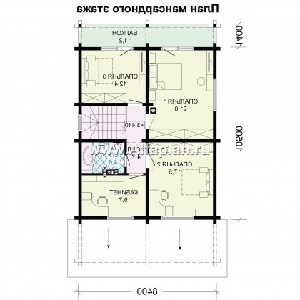 Проект дома с мансардой из бревен, с террасой и с балконом - превью план дома