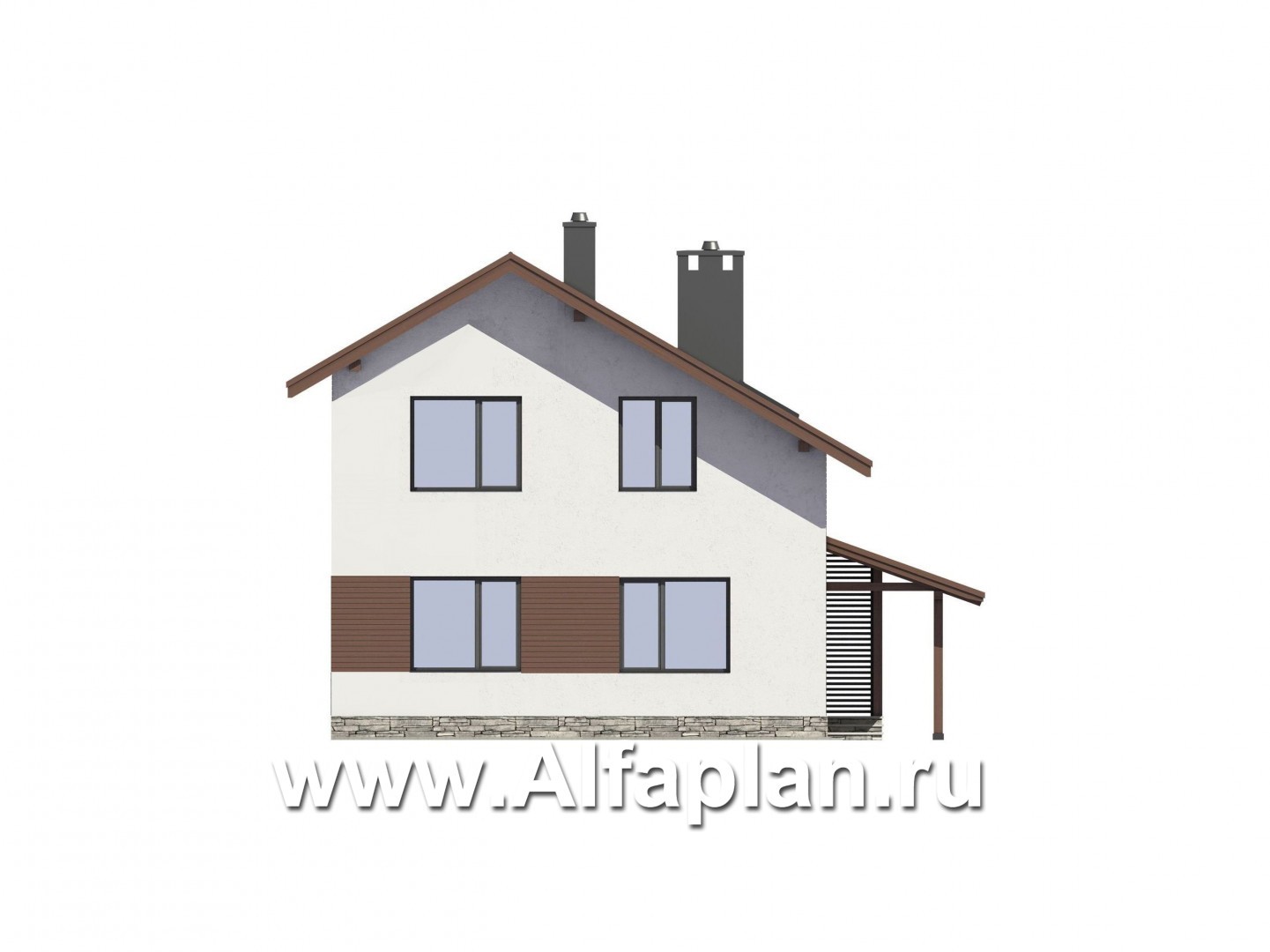 Проекты домов Альфаплан - Проект экономичного и компактного дома с навесом для авто - изображение фасада №4