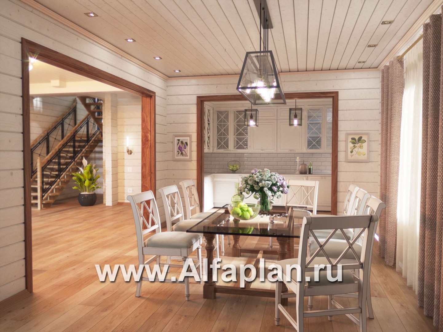 Проекты домов Альфаплан - Проект деревянного дома с гостевым блоком - дополнительное изображение №2