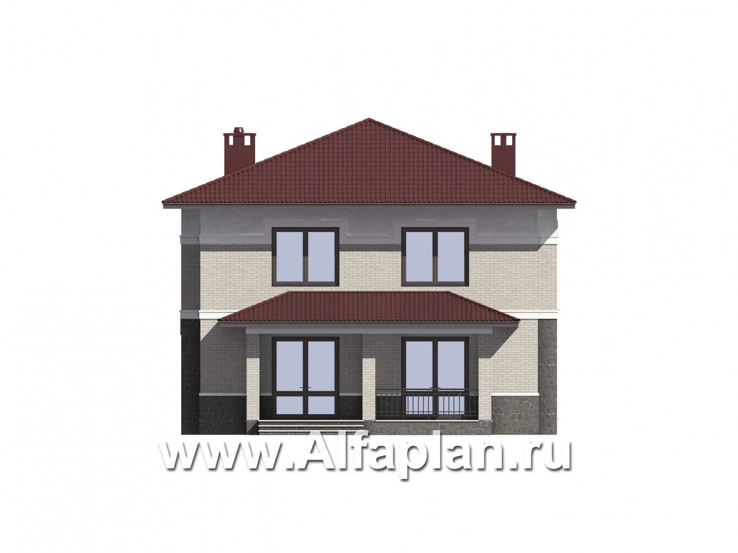 Проекты домов Альфаплан - Проект двухэтажного дома из кирпича с эркером, планировка с террасой и кабинетом на 1 эт - изображение фасада №3