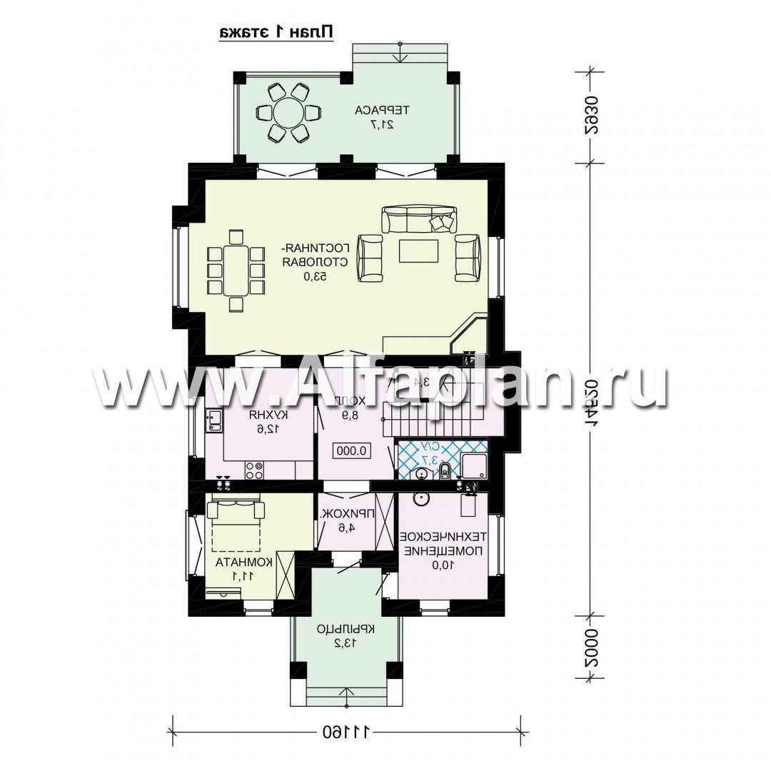 Проекты домов Альфаплан - Проект двухэтажного дома для узкого участка - план проекта №1