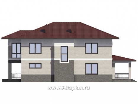 Проекты домов Альфаплан - Проект двухэтажного дома из кирпича с эркером, планировка с террасой и кабинетом на 1 эт - превью фасада №2