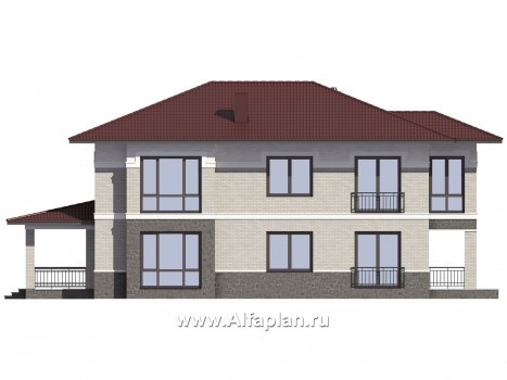 Проекты домов Альфаплан - Проект двухэтажного дома из кирпича с эркером, планировка с террасой и кабинетом на 1 эт - превью фасада №4