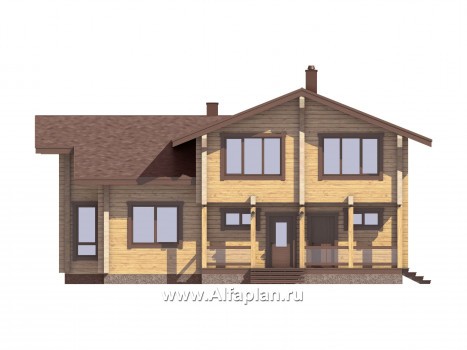 Проекты домов Альфаплан - Проект дома из бруса с красивой двусветной гостиной - превью фасада №1