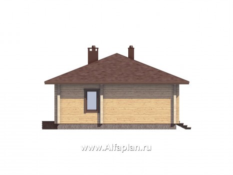 Проект одноэтажного дома из бруса, дача с большой угловой террасой, 2 спальни - превью фасада дома