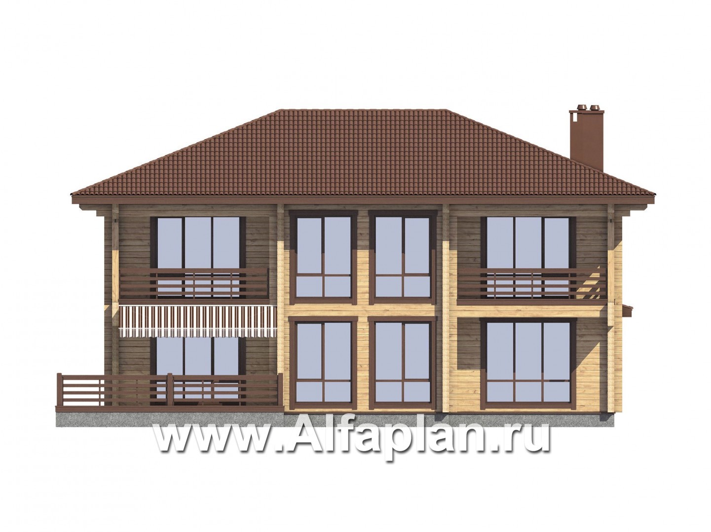 Проекты домов Альфаплан - Проект  дома из бруса для большой семьи - изображение фасада №1