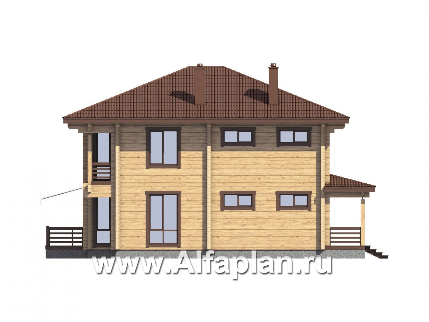 Проекты домов Альфаплан - Проект  дома из бруса для большой семьи - изображение фасада №2