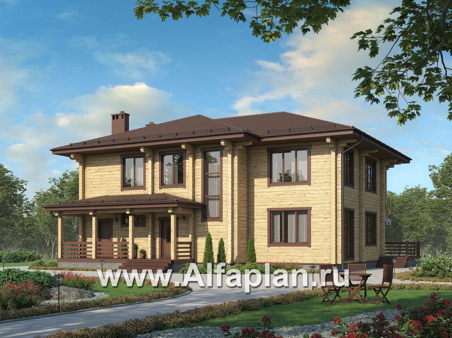 Проекты домов Альфаплан - Проект  дома из бруса для большой семьи - основное изображение