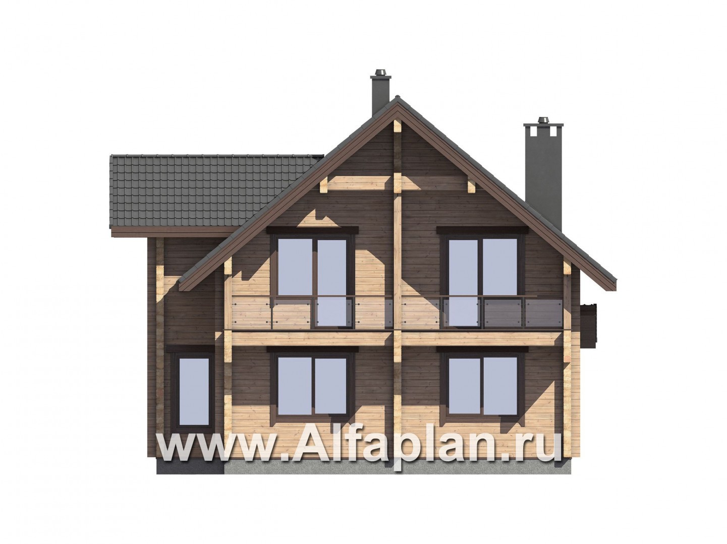 Проекты домов Альфаплан - Проект современного дома из бруса с удобной планировкой - изображение фасада №2