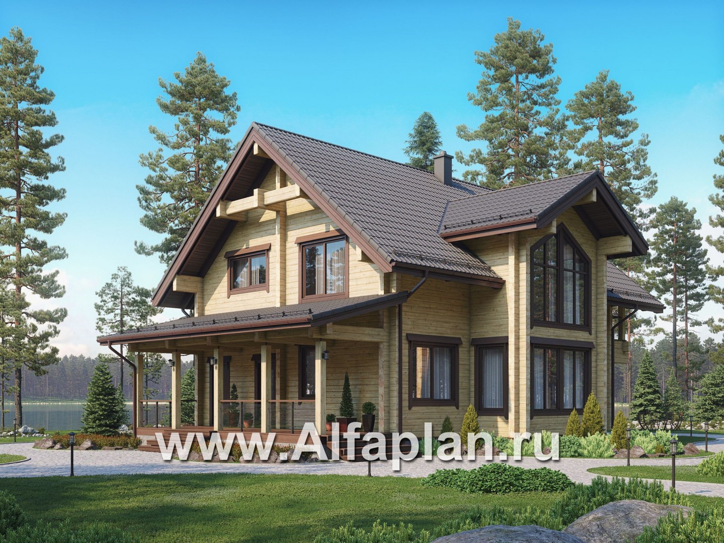 Проекты домов Альфаплан - Проект современного дома из бруса с удобной планировкой - основное изображение
