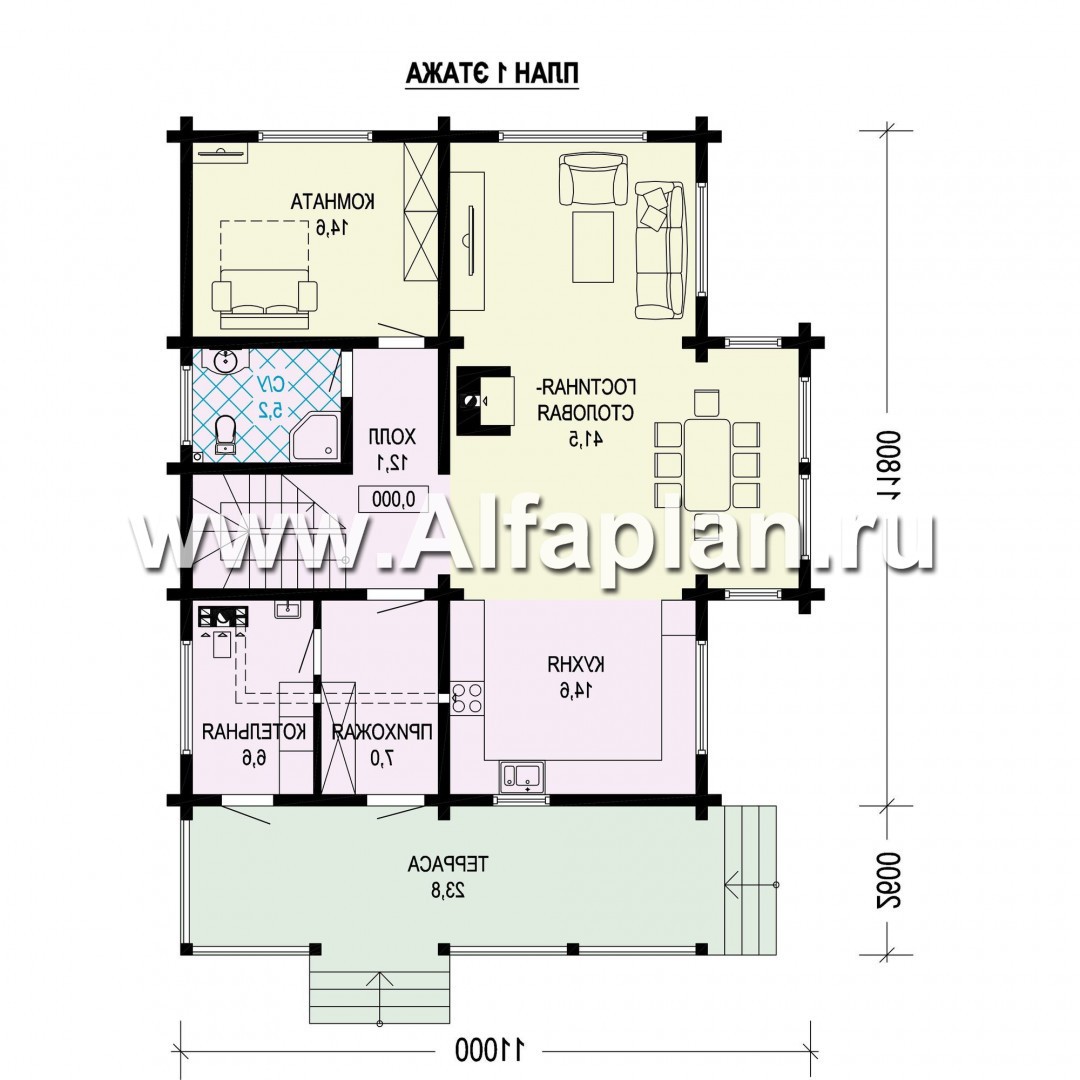 Проекты домов Альфаплан - Проект дом из бруса с двусветным пространством - план проекта №1
