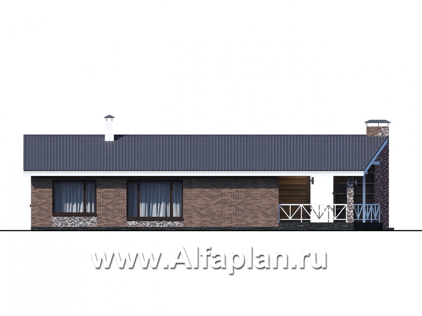 Проекты домов Альфаплан - «Персефона» - современный одноэтажный коттедж с барбекю на террасе - изображение фасада №4