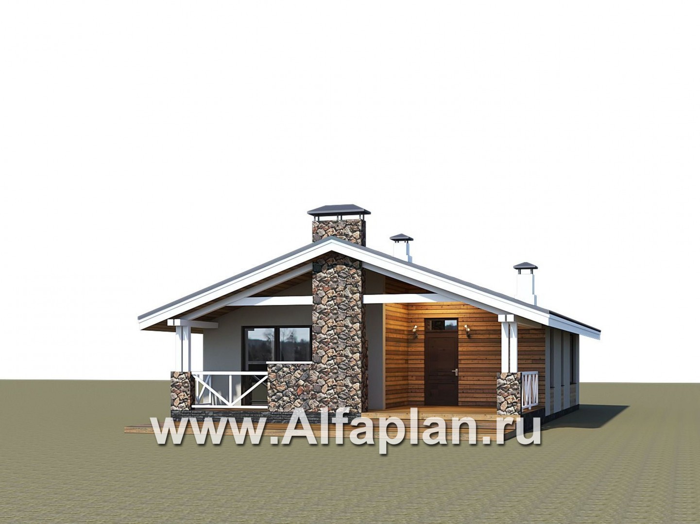 «Мелета» - проект одноэтажного дома из газобетона, 2 спальни, с террасой, в скандинавском стиле - дизайн дома №1