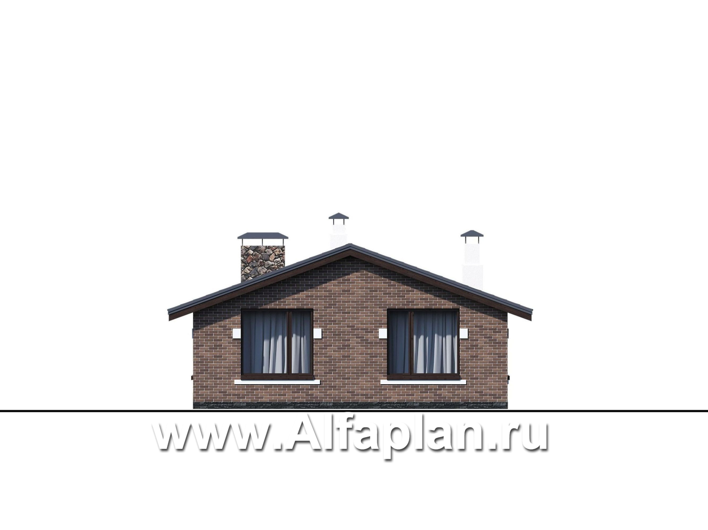 Проекты домов Альфаплан - «Родия» - проект одноэтажного дома, 2 спальни, с террасой и двускатной крышей, в скандинавском стиле - изображение фасада №3