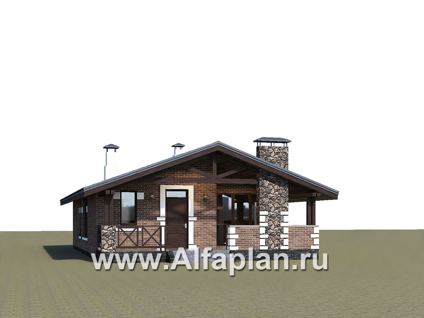 Проекты домов Альфаплан - «Родия» - проект одноэтажного дома, 2 спальни, с террасой и двускатной крышей, в скандинавском стиле - дополнительное изображение №1