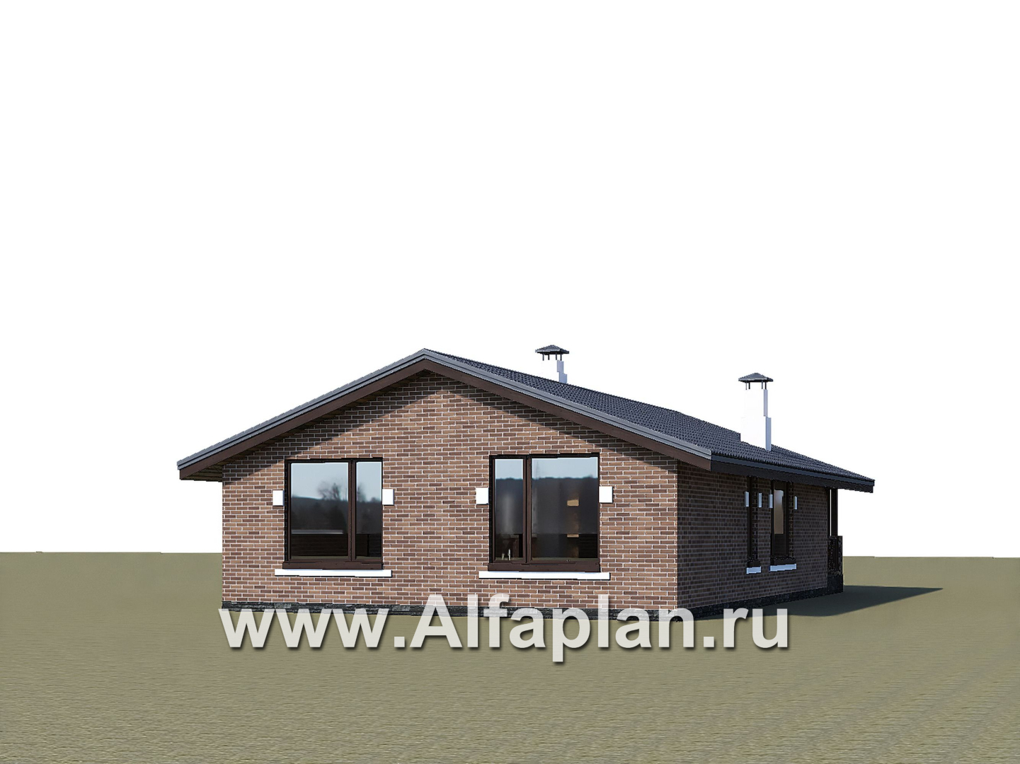 Проекты домов Альфаплан - «Родия» - проект одноэтажного дома, 2 спальни, с террасой и двускатной крышей, в скандинавском стиле - дополнительное изображение №2
