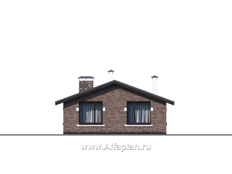Проекты домов Альфаплан - «Родия» - проект одноэтажного дома, 2 спальни, с террасой и двускатной крышей, в скандинавском стиле - превью фасада №3