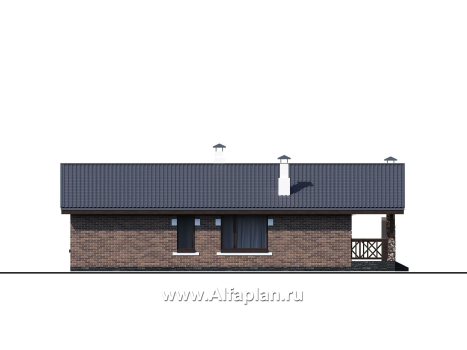 Проекты домов Альфаплан - «Родия» - проект одноэтажного дома, 2 спальни, с террасой и двускатной крышей, в скандинавском стиле - превью фасада №4