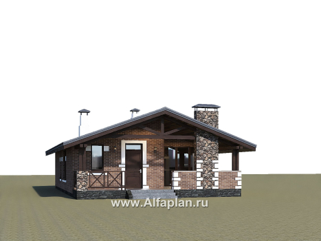 Проекты домов Альфаплан - «Родия» - проект одноэтажного дома, 2 спальни, с террасой и двускатной крышей, в скандинавском стиле - превью дополнительного изображения №1