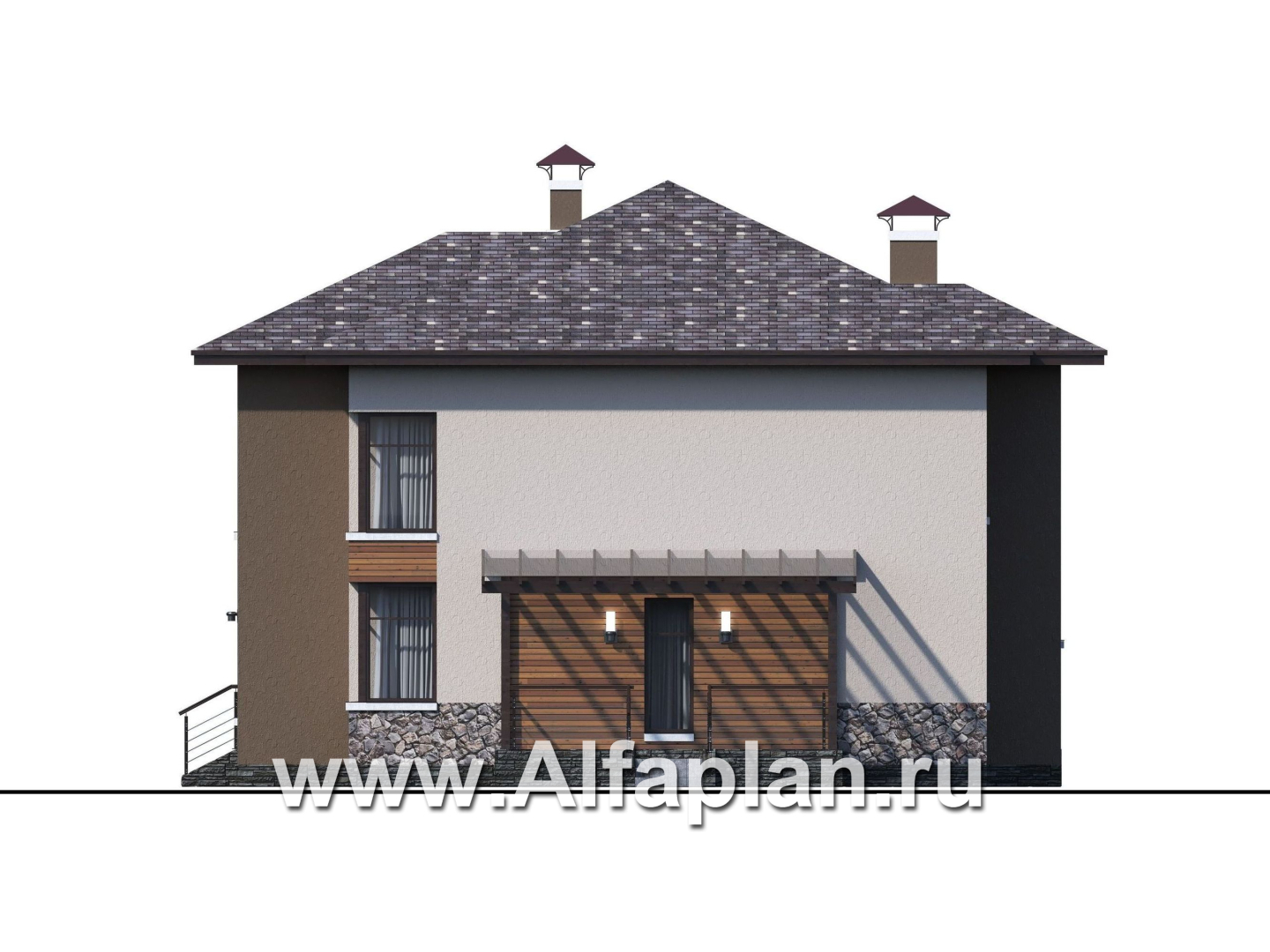 Проекты домов Альфаплан - «Печора» - стильный двухэтажный коттедж с сауной и мастер-спальней - изображение фасада №2