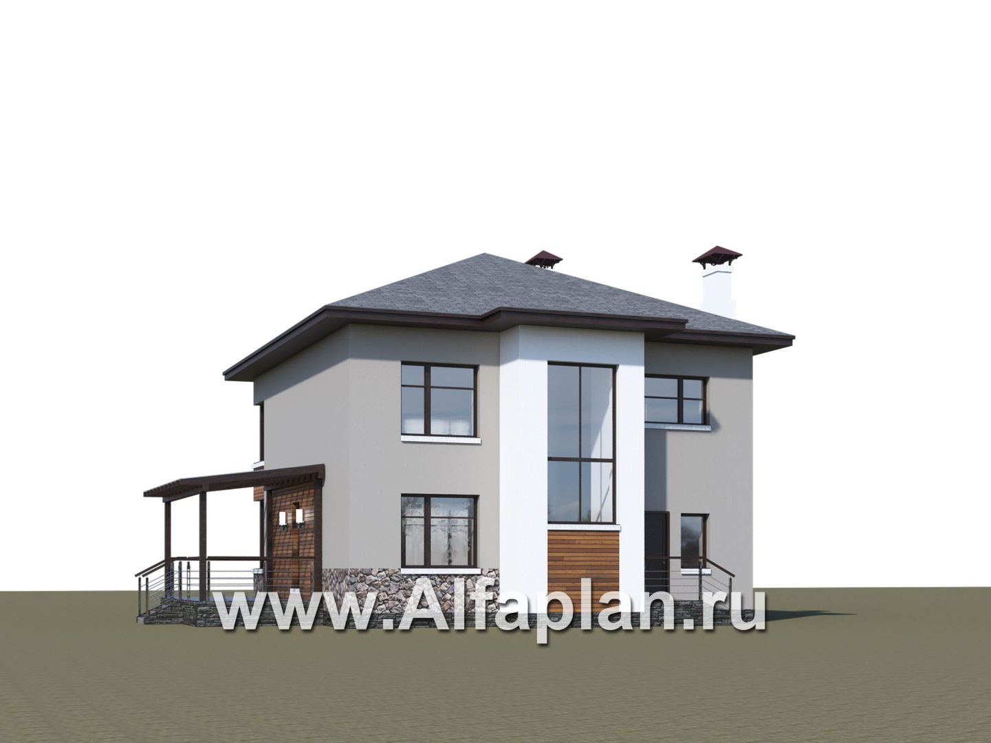 Проекты домов Альфаплан - «Печора» - стильный двухэтажный коттедж с сауной и мастер-спальней - дополнительное изображение №5
