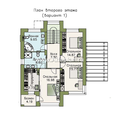 «Печора» - проект двухэтажного дома, в современном стиле, с сауной и с террасой, мастер спальня - превью план дома