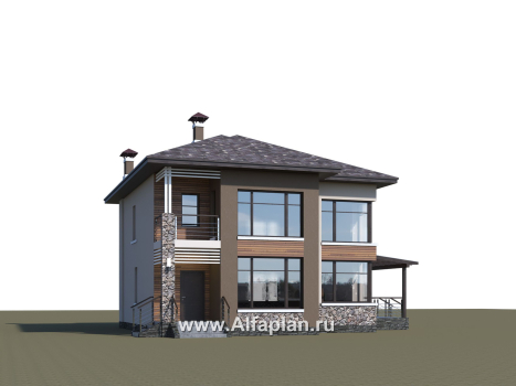 Проекты домов Альфаплан - «Печора» - стильный двухэтажный коттедж с сауной и мастер-спальней - превью дополнительного изображения №1