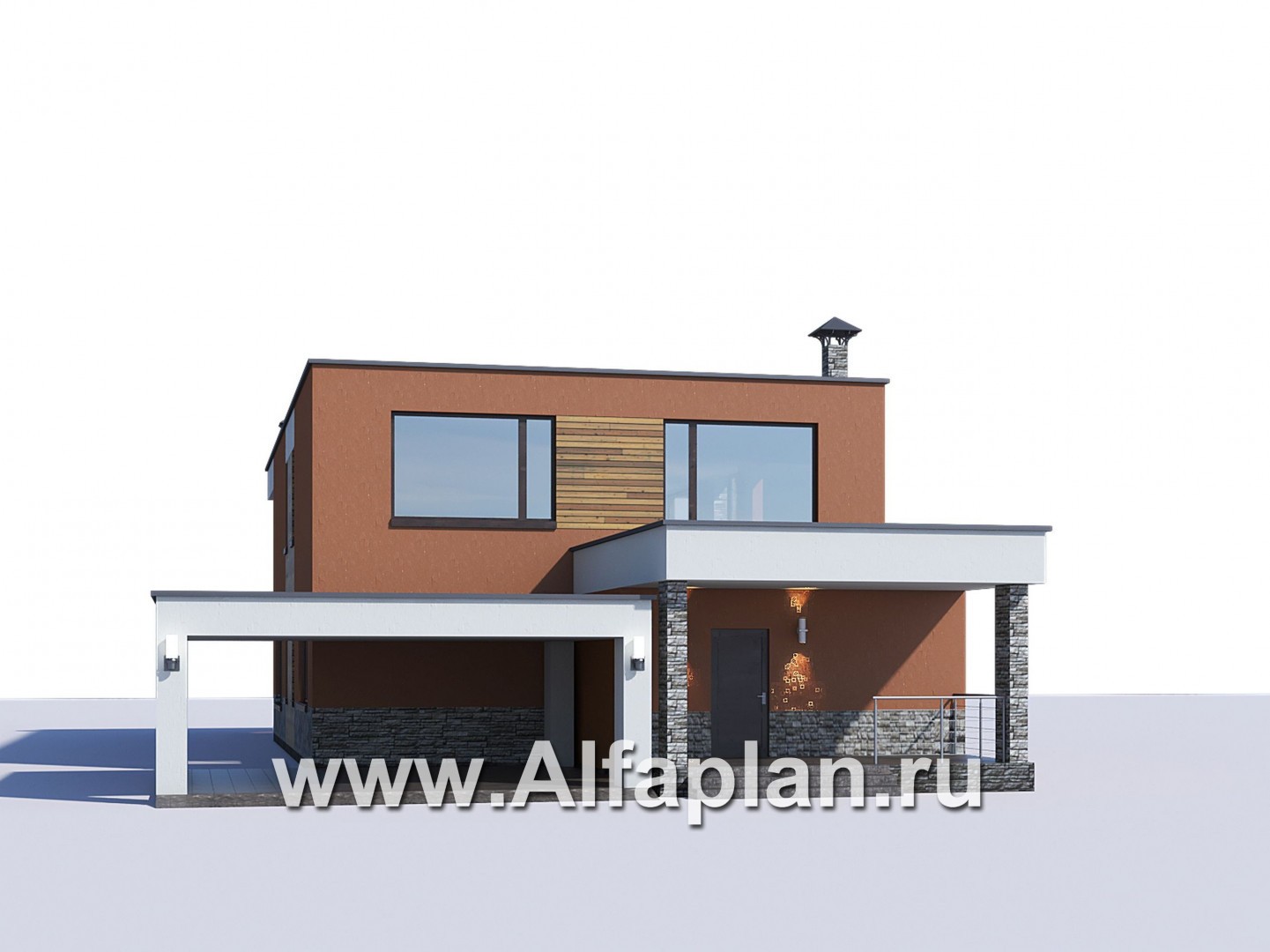 Проекты домов Альфаплан - «Бетельгейзе» - хай-тек вилла с плоской кровлей - дополнительное изображение №3
