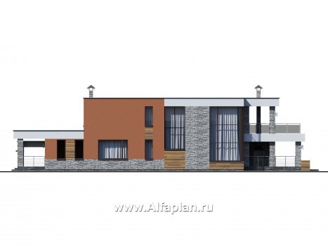 Проекты домов Альфаплан - «Бетельгейзе» - хай-тек вилла с плоской кровлей - превью фасада №3