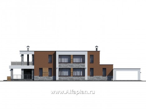 Проекты домов Альфаплан - «Бетельгейзе» - хай-тек вилла с плоской кровлей - превью фасада №2