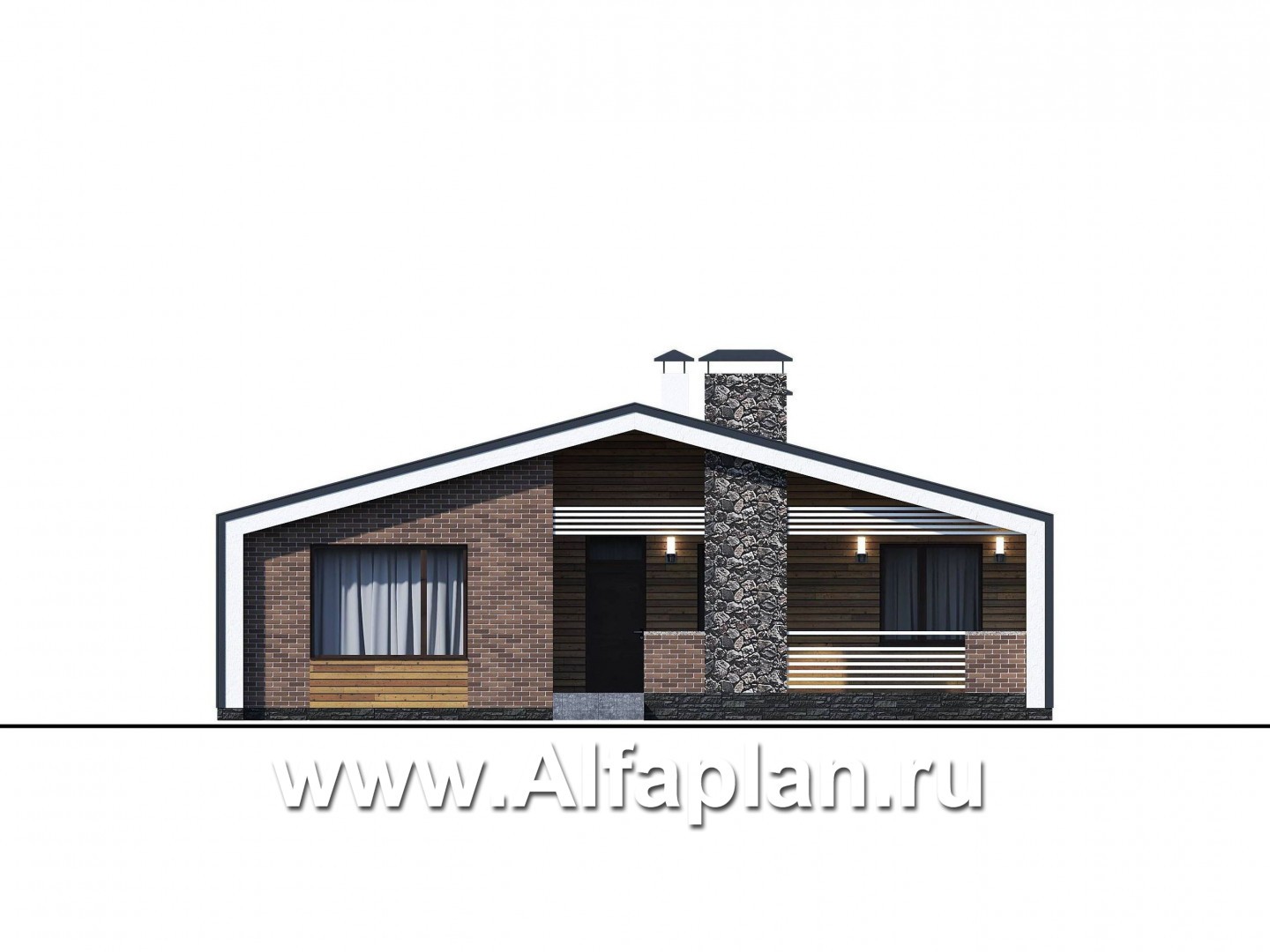 Проекты домов Альфаплан - «Веда» - проект одноэтажного дома с сауной в стиле барн - изображение фасада №1