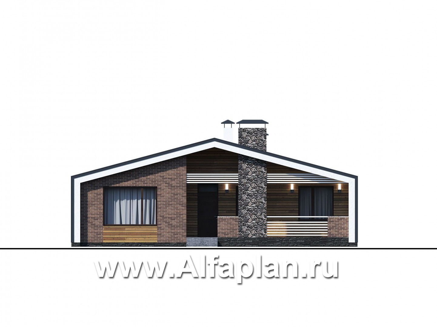 Проекты домов Альфаплан - «Веда» - проект одноэтажного дома в стиле барн (три спальни) - изображение фасада №1