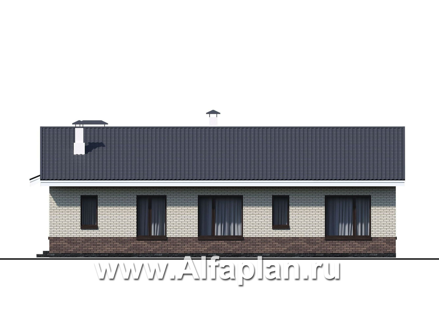 Проекты домов Альфаплан - «Бережки» - одноэтажный коттедж:  удачный план дома, красивый фасад - изображение фасада №3