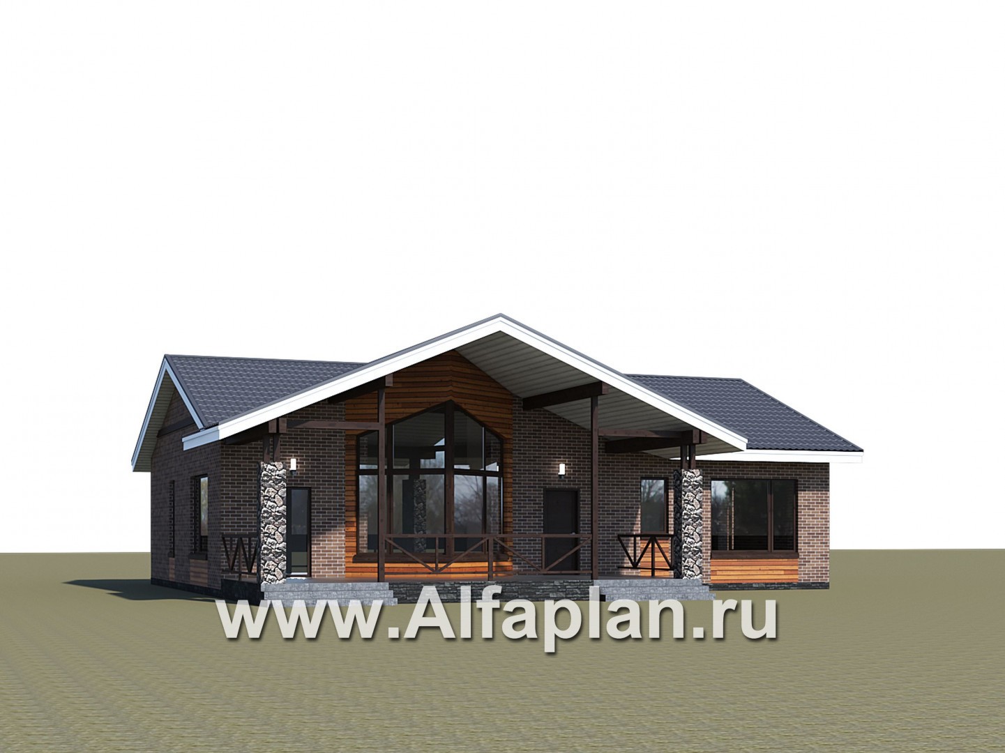 Проекты домов Альфаплан - «Бережки» - одноэтажный коттедж:  удачный план дома, красивый фасад - дополнительное изображение №2