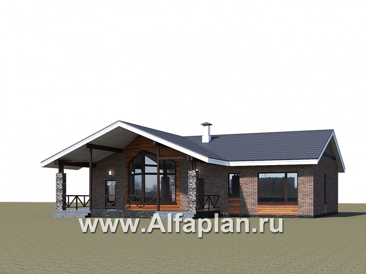 Проекты домов Альфаплан - «Бережки» - одноэтажный коттедж:  удачный план дома, красивый фасад - дополнительное изображение №4