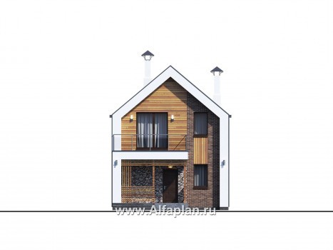 Проекты домов Альфаплан - «Барн» — современный мансардный дом с террасой и балконом - превью фасада №1
