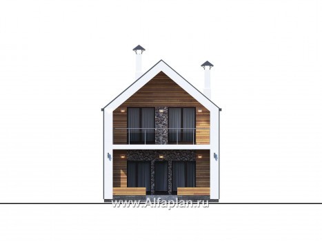 Проекты домов Альфаплан - «Барн» — современный мансардный дом с террасой и балконом - превью фасада №3