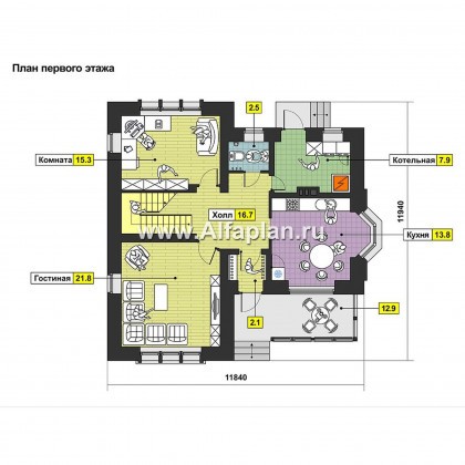 Проекты домов Альфаплан - Красивый небольшой особняк - превью плана проекта №1