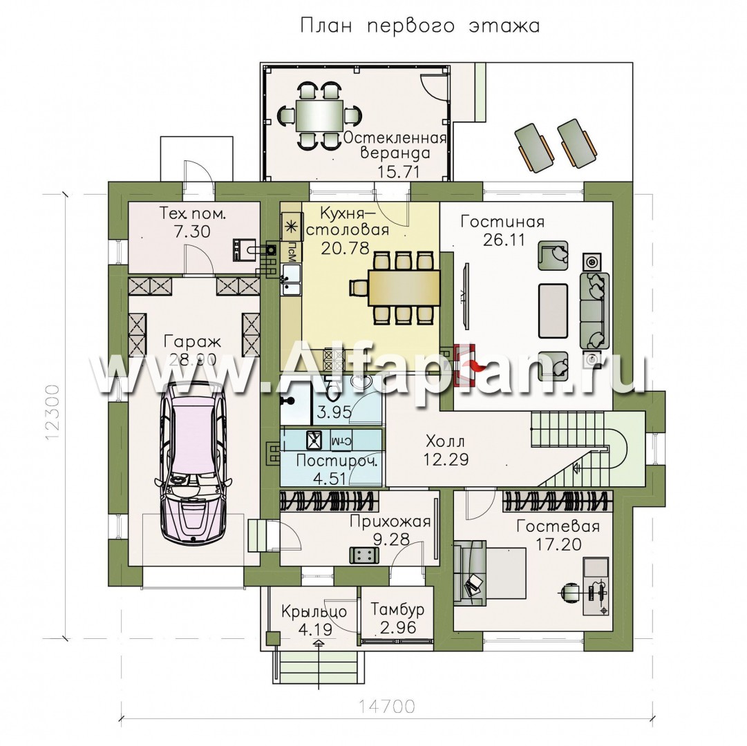 Вариант отопления ТЕПЛЫЕ ПОЛЫ + радиаторы (расчетная температура -33С) - план дома