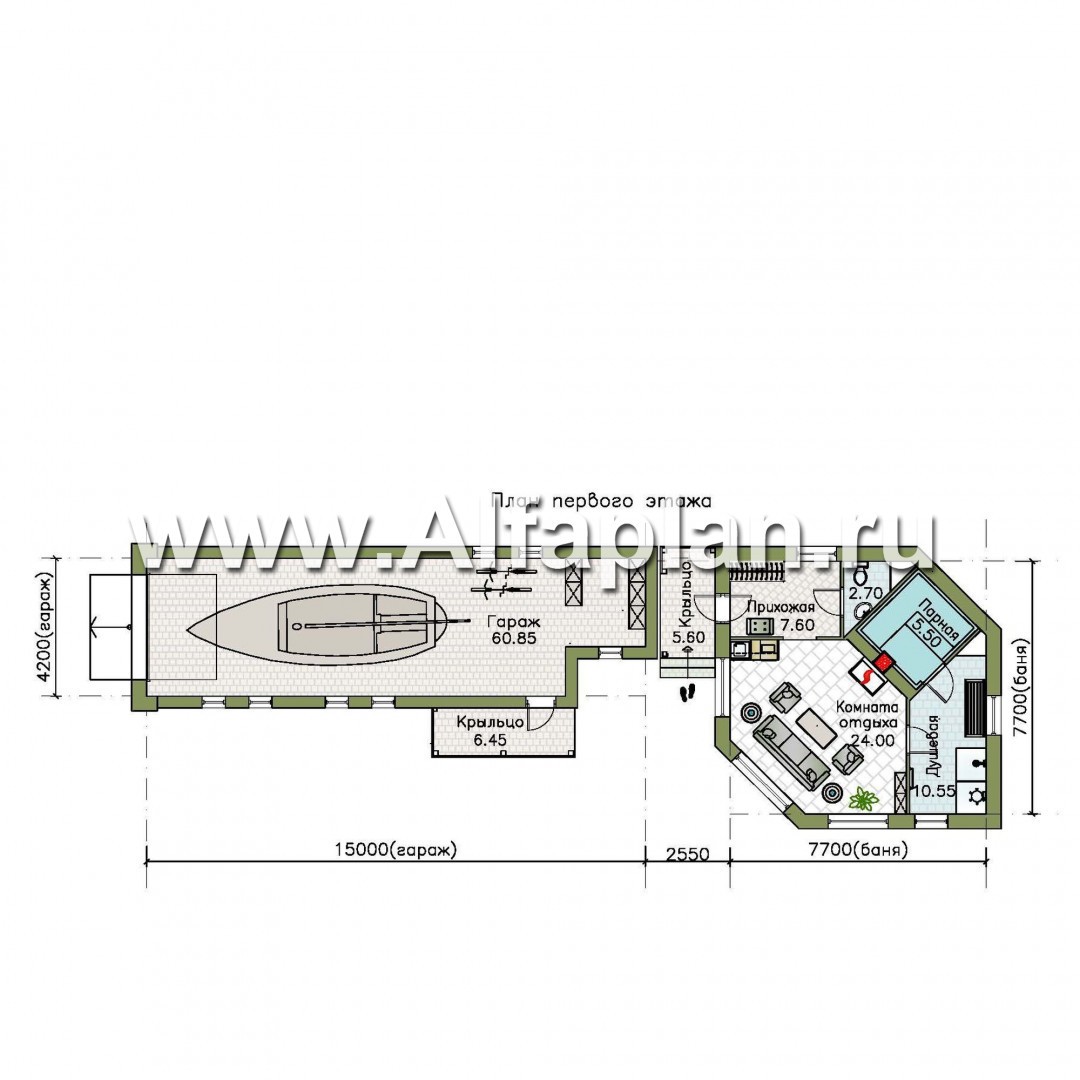 Проекты домов Альфаплан - Баня 263С с длинным гаражом 264Р - план проекта №1