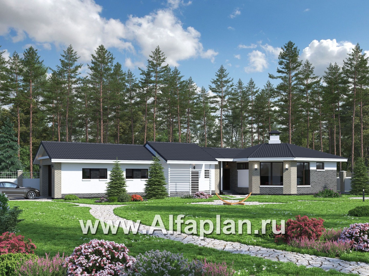Проекты домов Альфаплан - Баня 263С с длинным гаражом 264Р - основное изображение