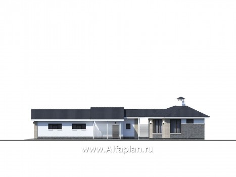 «Кристалл» - проект современной бани, для расположения в углу участка, с гаражом 264Р - превью фасада дома - фото №1