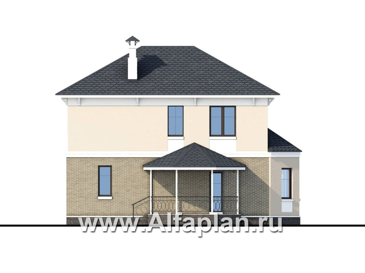 Проекты домов Альфаплан - «Классика» - классический особняк с комнатой на первом этаже - изображение фасада №3