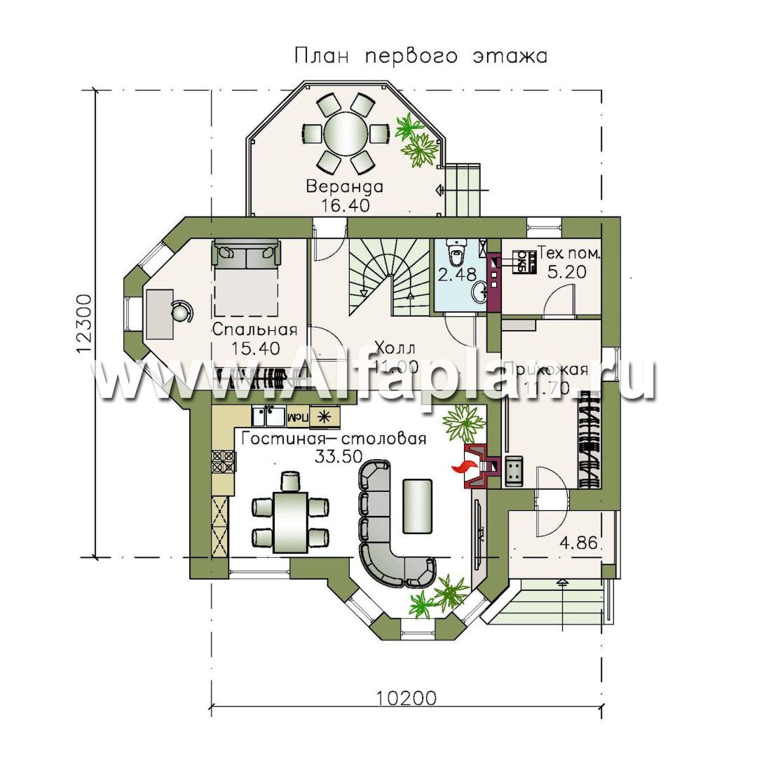 Проекты домов Альфаплан - «Классика» - классический особняк с комнатой на первом этаже - изображение плана проекта №1