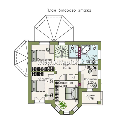 Проекты домов Альфаплан - «Классика» - классический особняк с комнатой на первом этаже - превью плана проекта №2