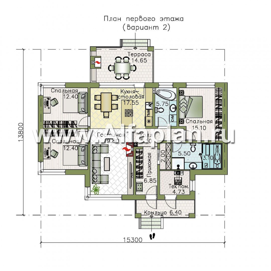 Проекты домов Альфаплан - «Авалон» - стильный одноэтажный дом с угловым остеклением - изображение плана проекта №2