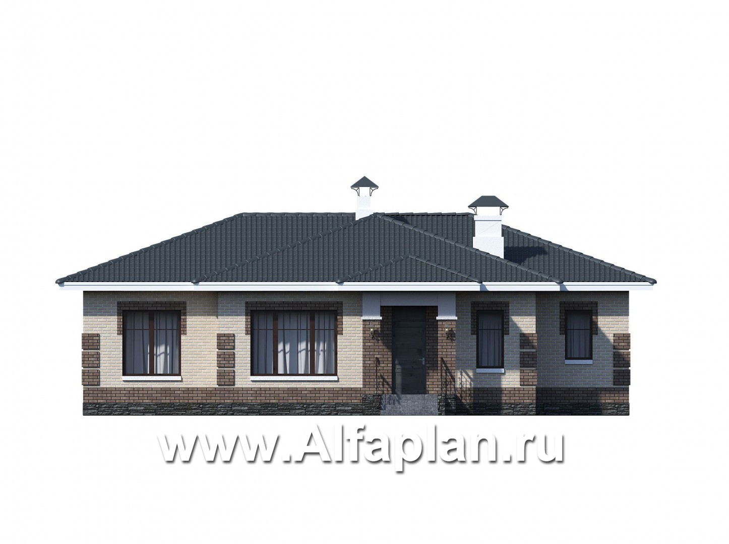 «Авалон» - проект одноэтажного дома из кирпича, с террасой - фасад дома