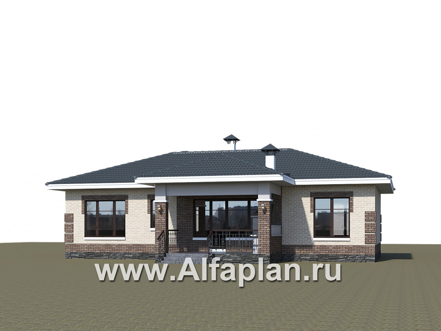 «Авалон» - проект одноэтажного дома из кирпича, с террасой - дизайн дома №3